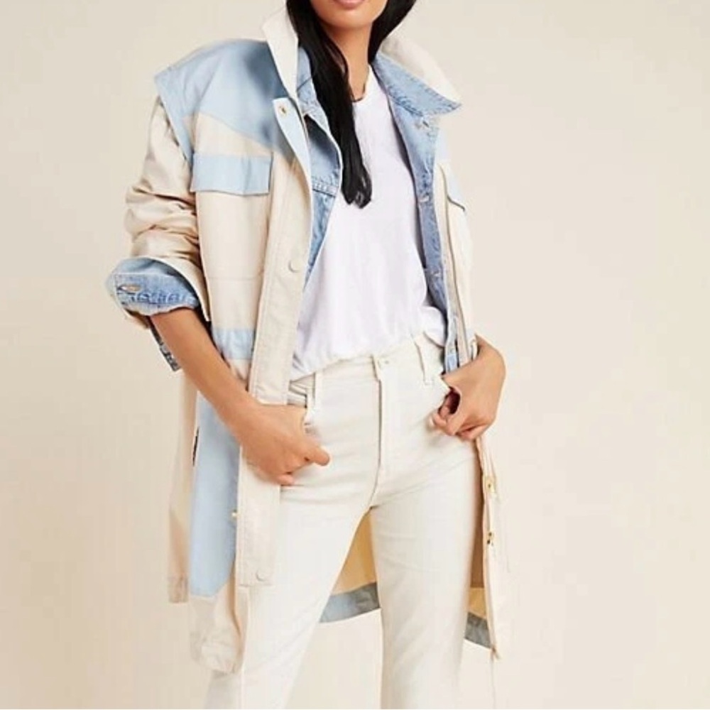 ANTHROPOLOGIE CATELYN OFF-WHITE COLOR BLOCK UTILITY ANORAK JACKET SZ SMALL - Picture 2 of 11